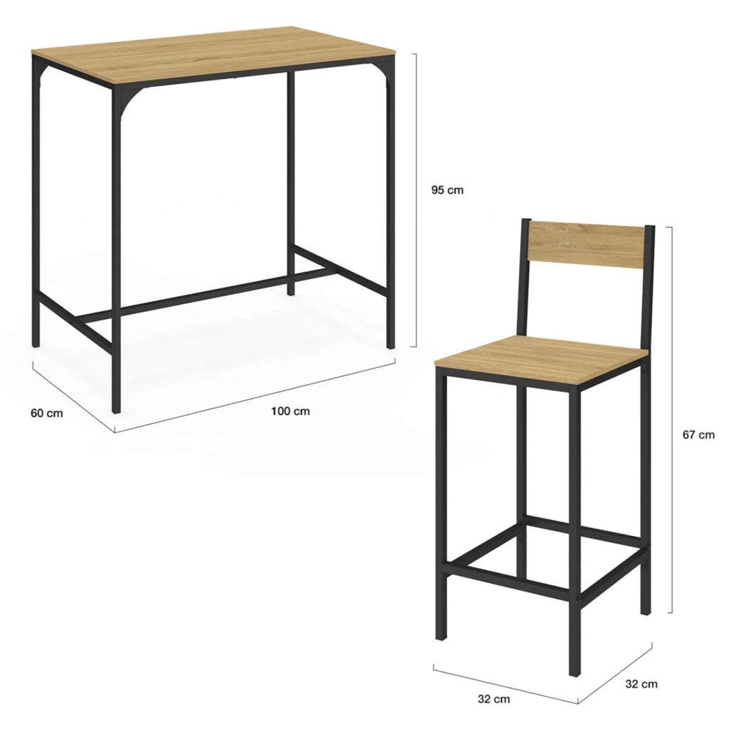 IDMarket - DETROIT Tavolo da bar alto 100 cm e set di 4 sedie da bar di design industriale