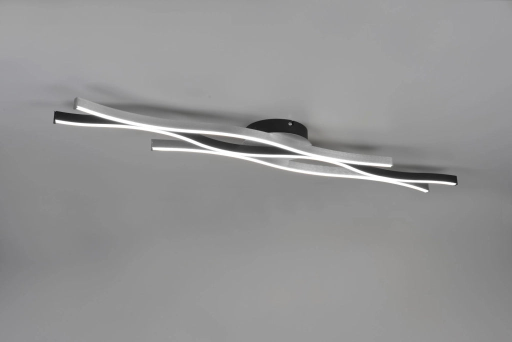 BLAZE PLAFONIERA LED  35W 4300lm, 2300+3000+4000K ONDULATA METALLO ALLUMINIO E NERO DIMMERABILE CON INTERRUTTORE L. 108CM