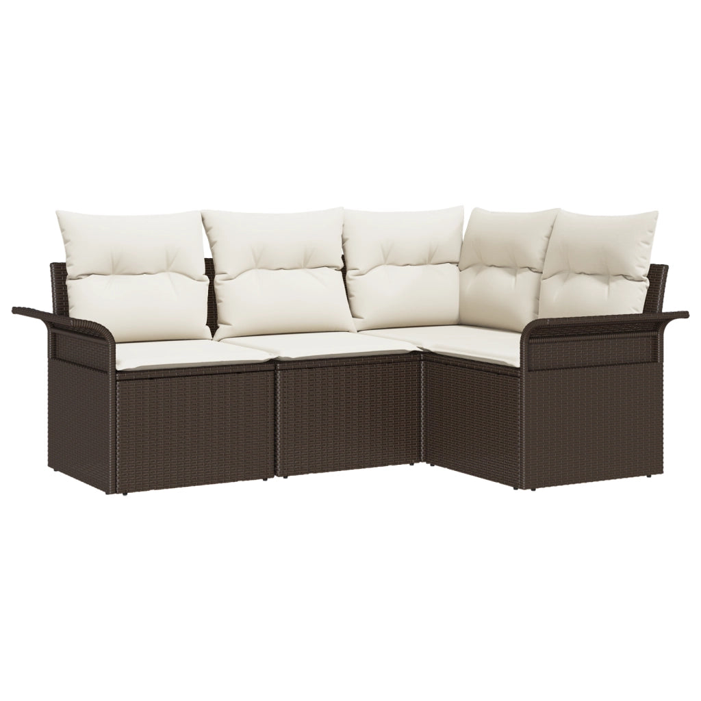 Set Divano da Giardino 4 Pezzi con Cuscini Marrone Polyrattan
