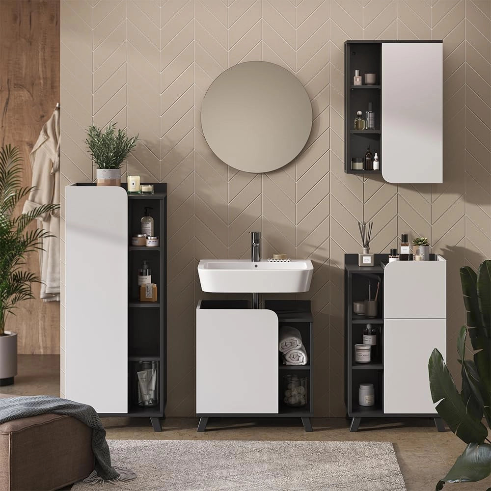 Mobile midi Karen, Antracite/bianco, 50 x 90 cm con anta e cassetto