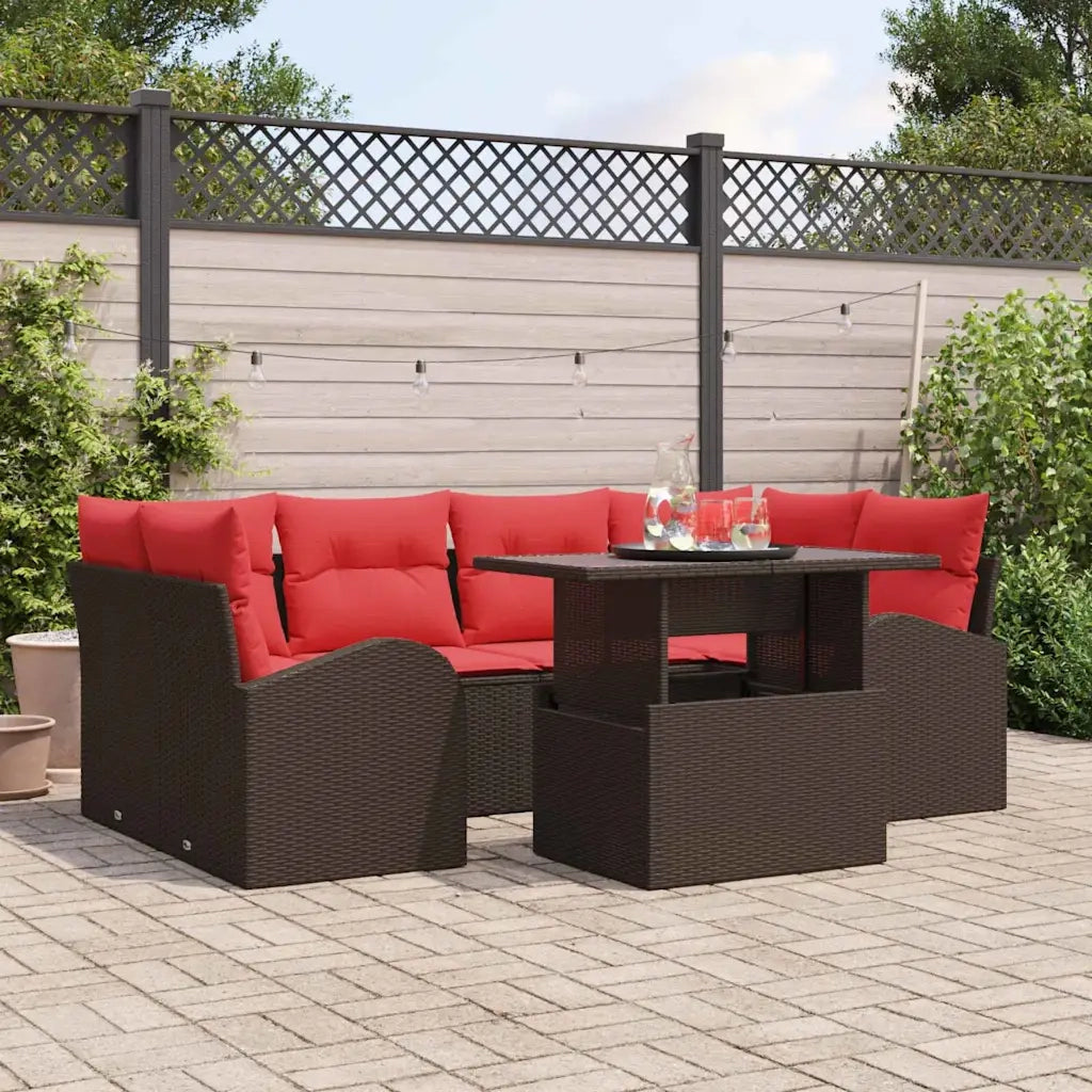 Set Divano da Giardino con cuscino 7 pcs Marrone e Rosso