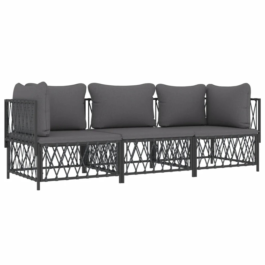 Set Salotto da Giardino 3 pz con Cuscini in Acciaio Antracitecod mxl 100544