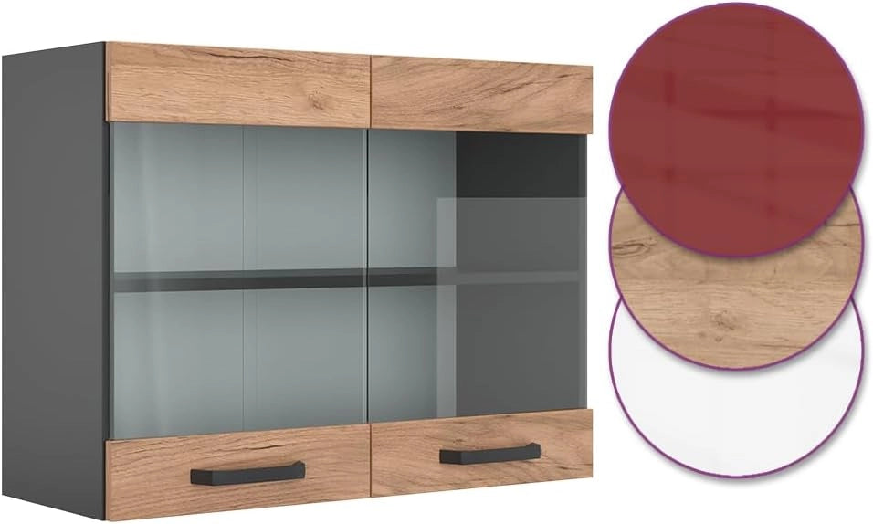 Mobile da cucina in vetro R-Line, Quercia dorata, 80 cm, per la libera combinazione all'interno di sistemi cucina modulari