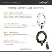 Medow 960 Pro Set di luci anulari a LED con treppiede e batterie NP-F, luce anulare bicolore, luce video dimmerabile con telecomando 96 W, treppiede per lampada con ammortizzazione a molla