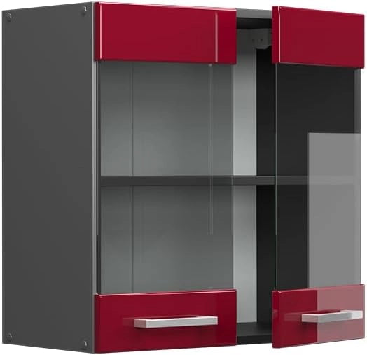 Mobile da cucina in vetro R-Line, Rosso lucido, 60 cm, per la libera combinazione all'interno di sistemi cucina modulari