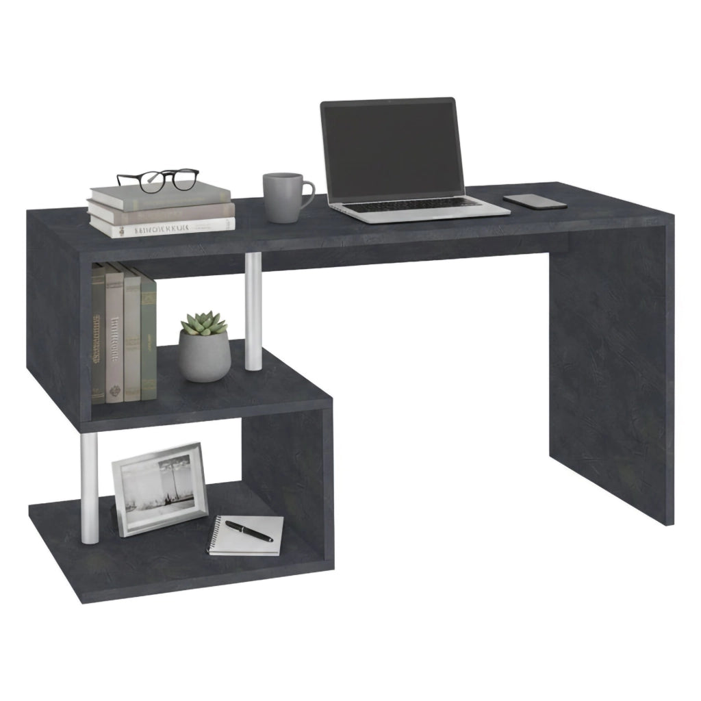 Atemis, Scrivania 2 Ripiani Made in Italy, 140x60x78h cm Grigio Ardesia