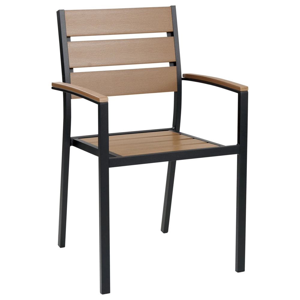 Set da Giardino 6 Sedie Tavolo Rettangolare Legno Chiaro e Nero in Alluminio Anodizzato