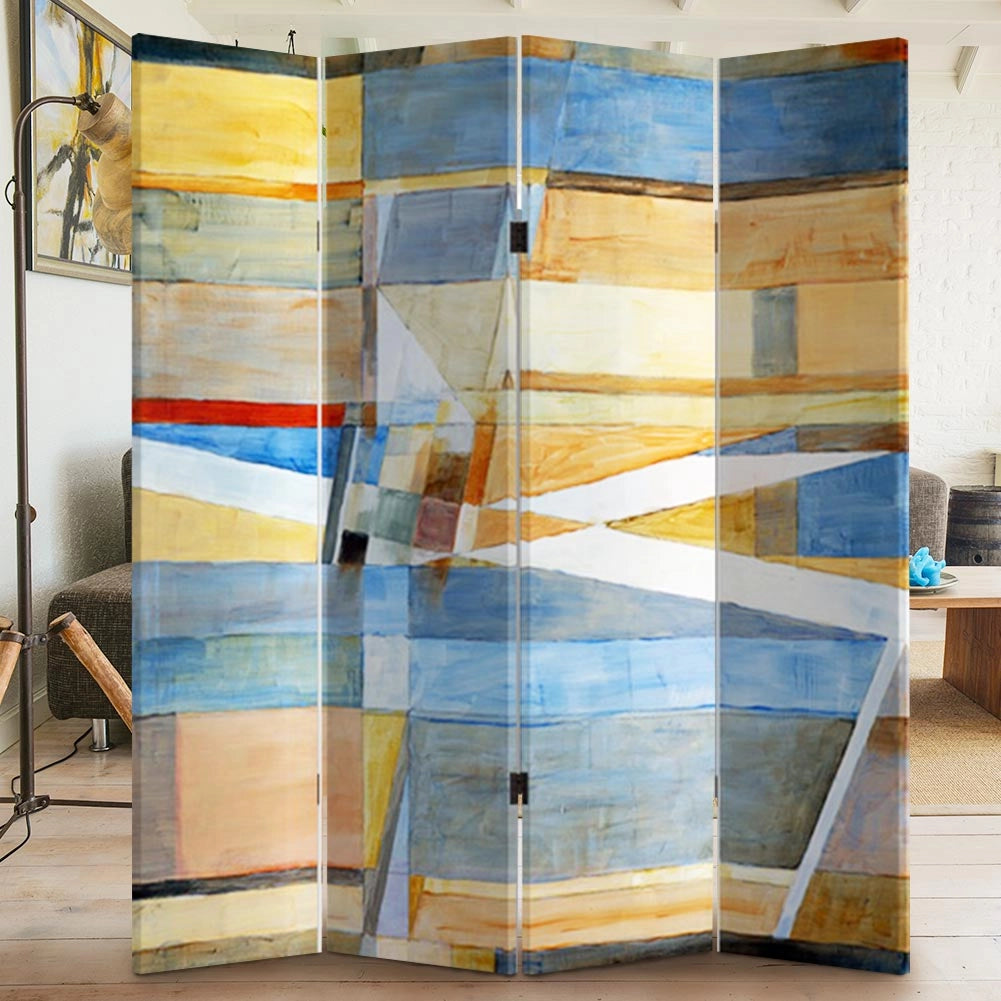 Paravento Separè 4 Pannelli 180x160cm Stampa Legno Fronte Retro Divisorio Pieghevole
