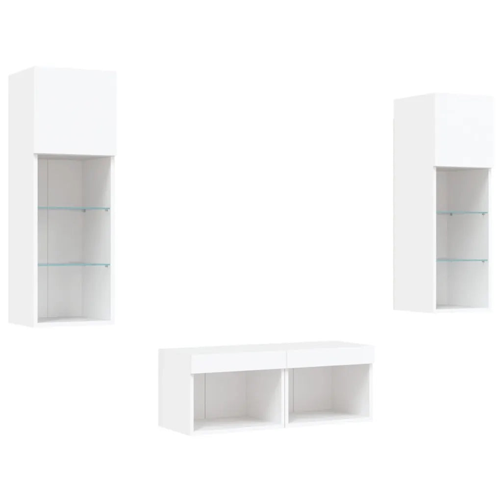 Mobili TV a Muro 4pz con Luci LED Bianchi 3216576