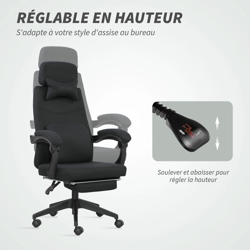 Sedia da ufficio reclinabile con poggiapiedi e rotelle ¨C zephmum ¨C nero 62x68x127 cm