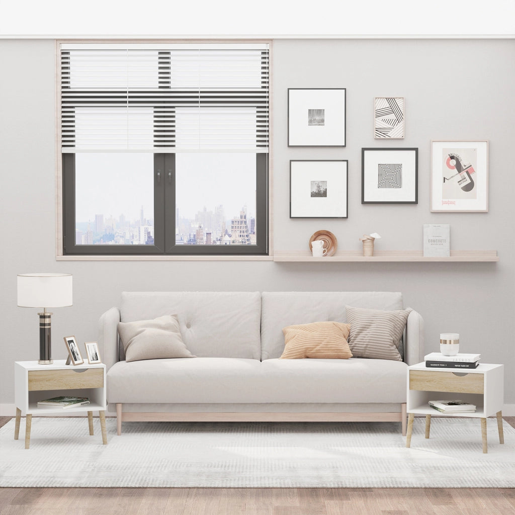 Comodino con cassetto e scaffale ¨C Zephmum ¨C 50x39x51 cm bianco e rovere