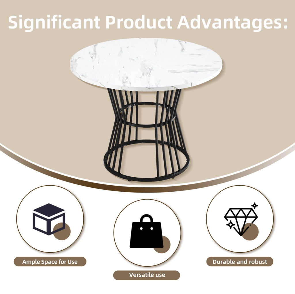 TAVOLO DA PRANZO ROTONDO 100 cm MDF NERO EFFETTO MARMO