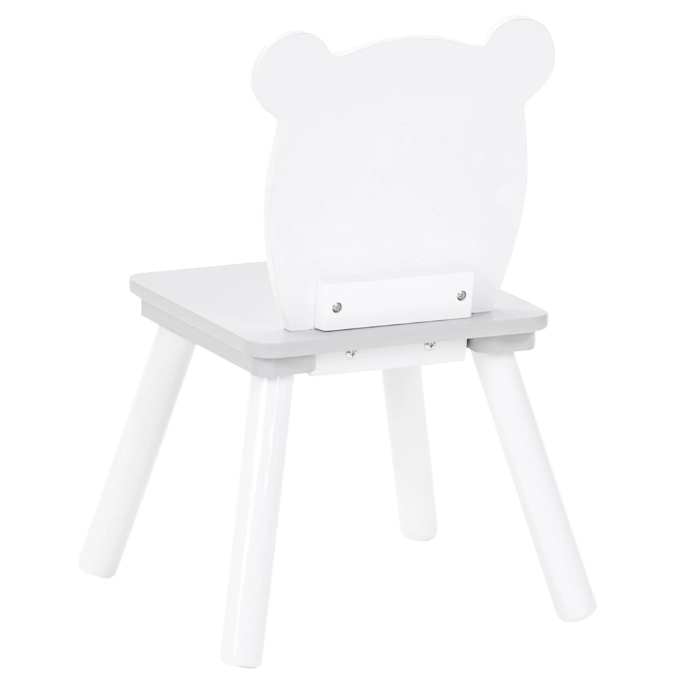 Set Tavolo con Sedie per Bambini 2 Posti in Stile Scandinavo a Tema Animale Bianco in MDF e Gambe in Legno di Pino