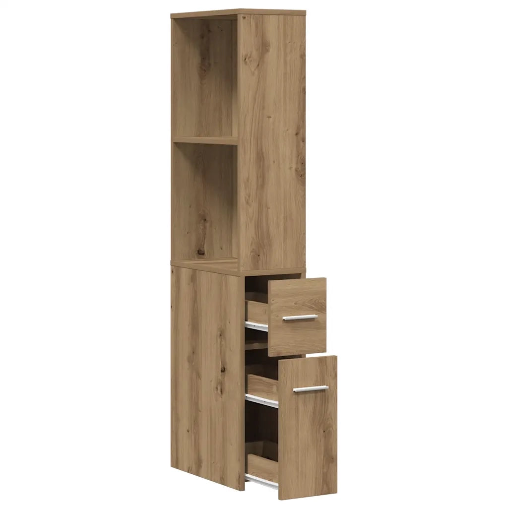Mobile da Bagno Stretto con Ruote Rovere Artigianale Truciolato