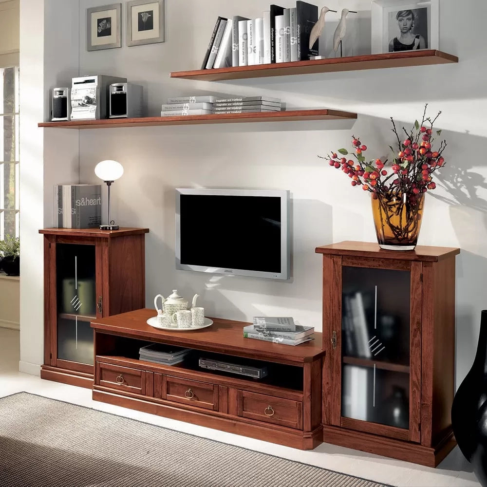 Parete attrezzata classica in legno noce 248x36/55 - Mobili 2G