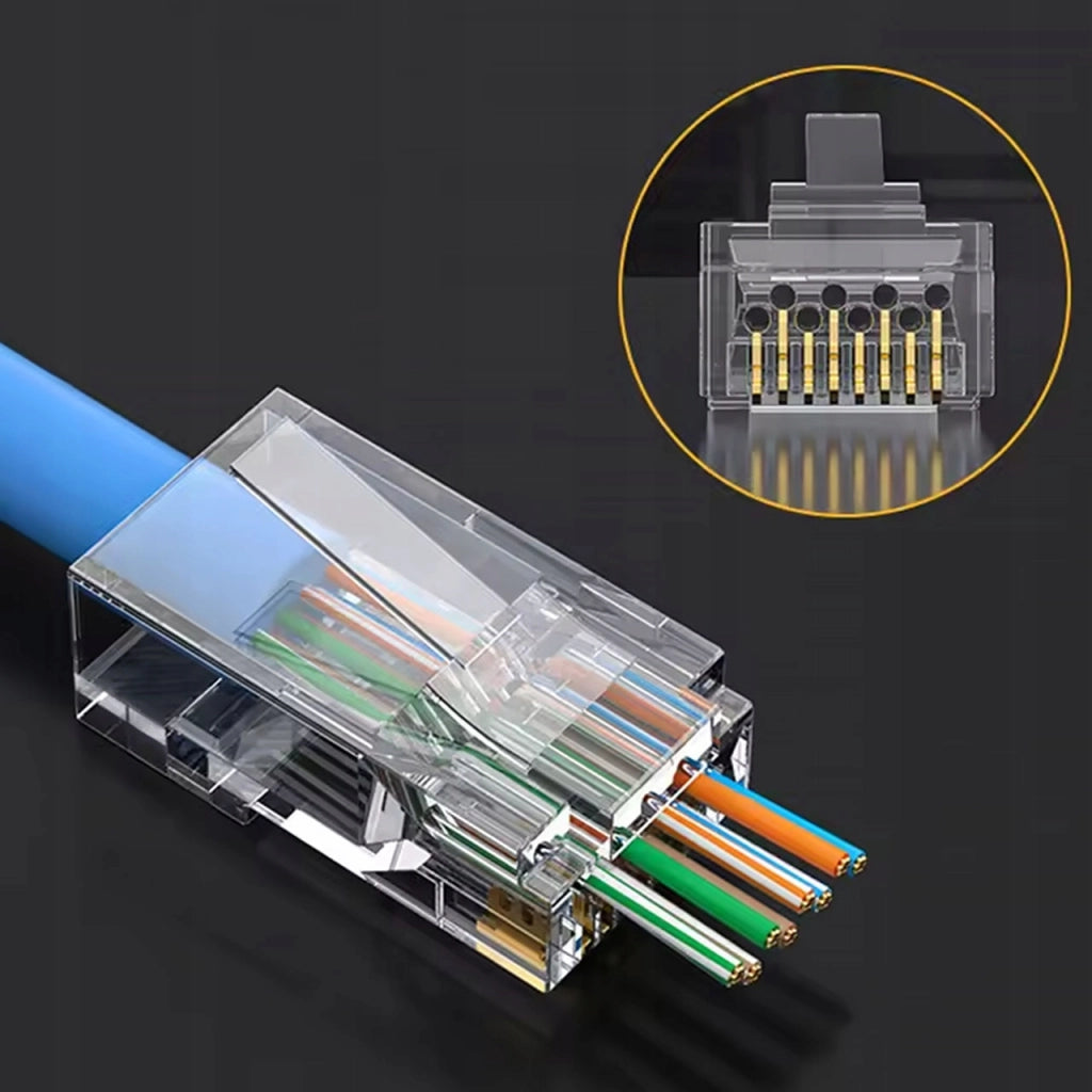 Connettori Passanti RJ45 6e EasyPass – 100 Pezzi | Categoria 6e | 8P8C | Compatibile con Cavi LAN UTP