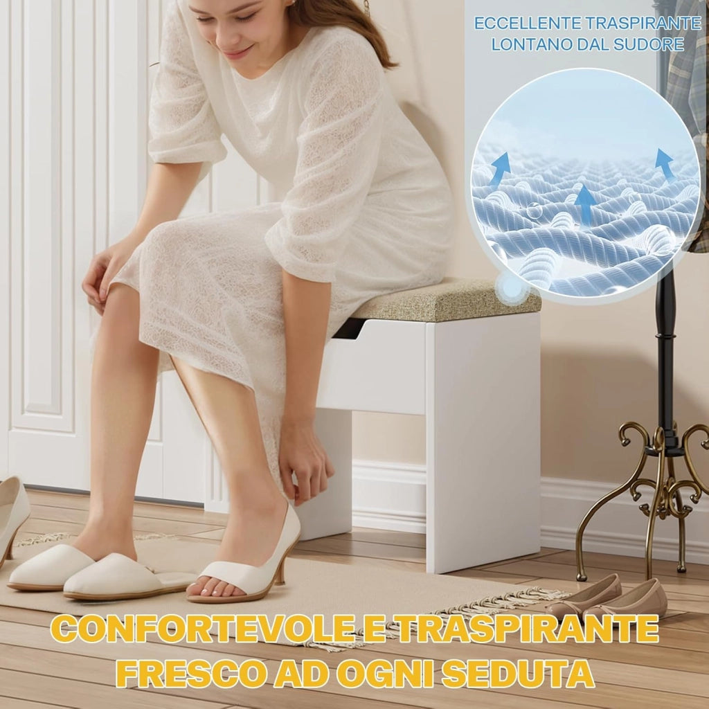Sgabello Toeletta Trucco con Cuscino,Sgabello Per Trucco con Spazio Di Stoccaggio,Sedia da Make Up per Camera da Letto,Piedeappoggio,Bianco
