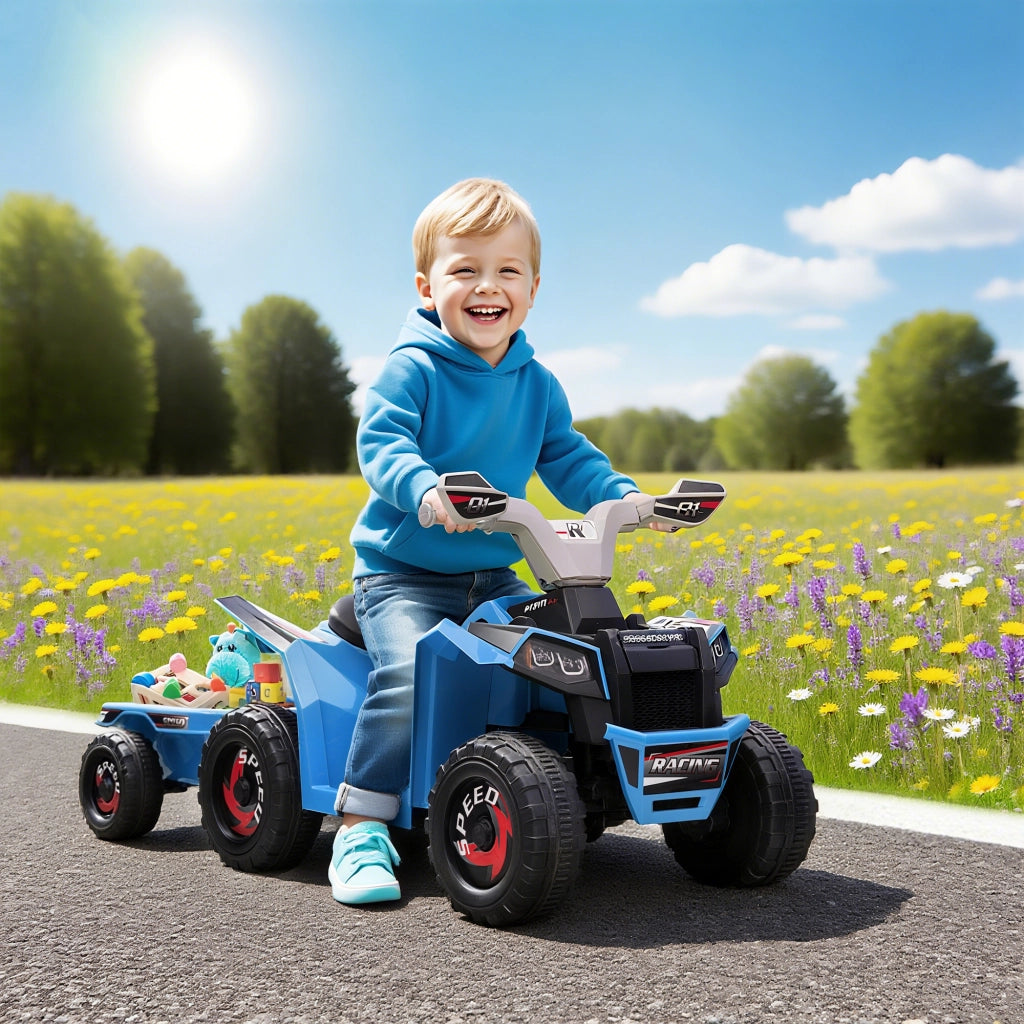 Quad Elettrico per Bambini con Rimorchio ¨C zephmum ¨C 6V 18-36 Mesi Blu