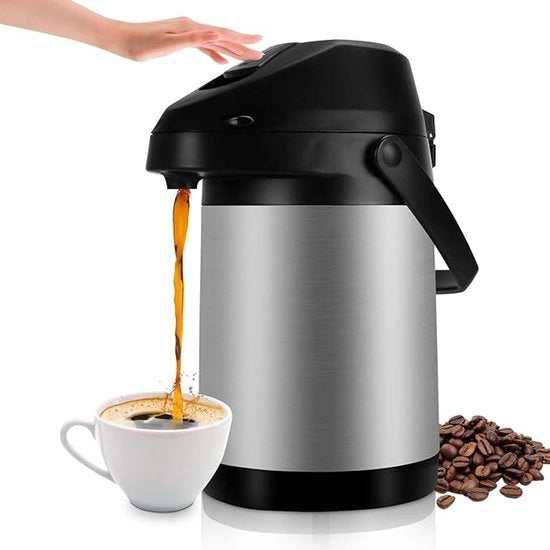 Fiaschetta da caffè da 3 litri (100 oz) con pompa, doppia parete, dispensatore di caffè isolato in acciaio inossidabile, 12 ore di riscaldamento, 24 ore di conservazione a bassa temperatura.