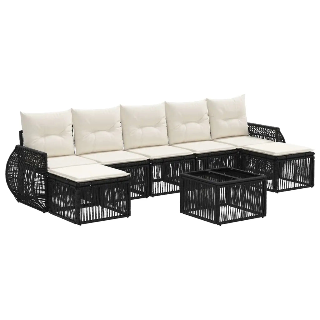Set Divano da Giardino 8 pcs Nero e Bianco Crema polyrattan