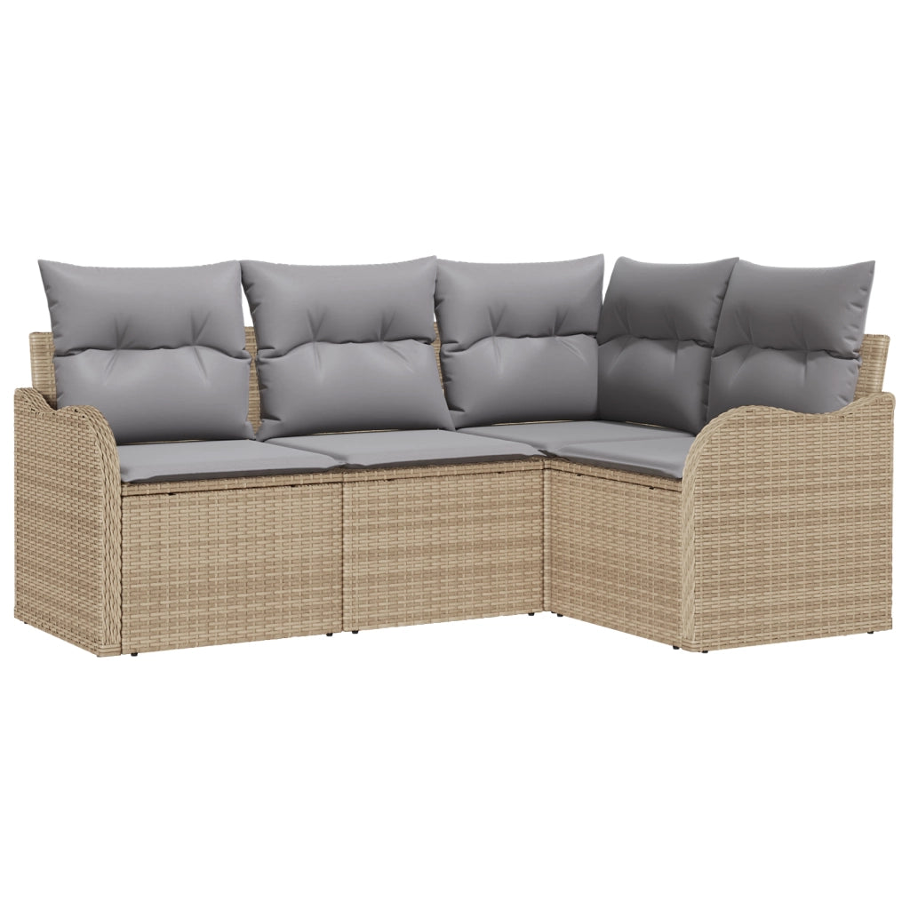 Set di Divani da Giardino a 4 Pezzi con Cuscini in Rattan Polietilene Beige