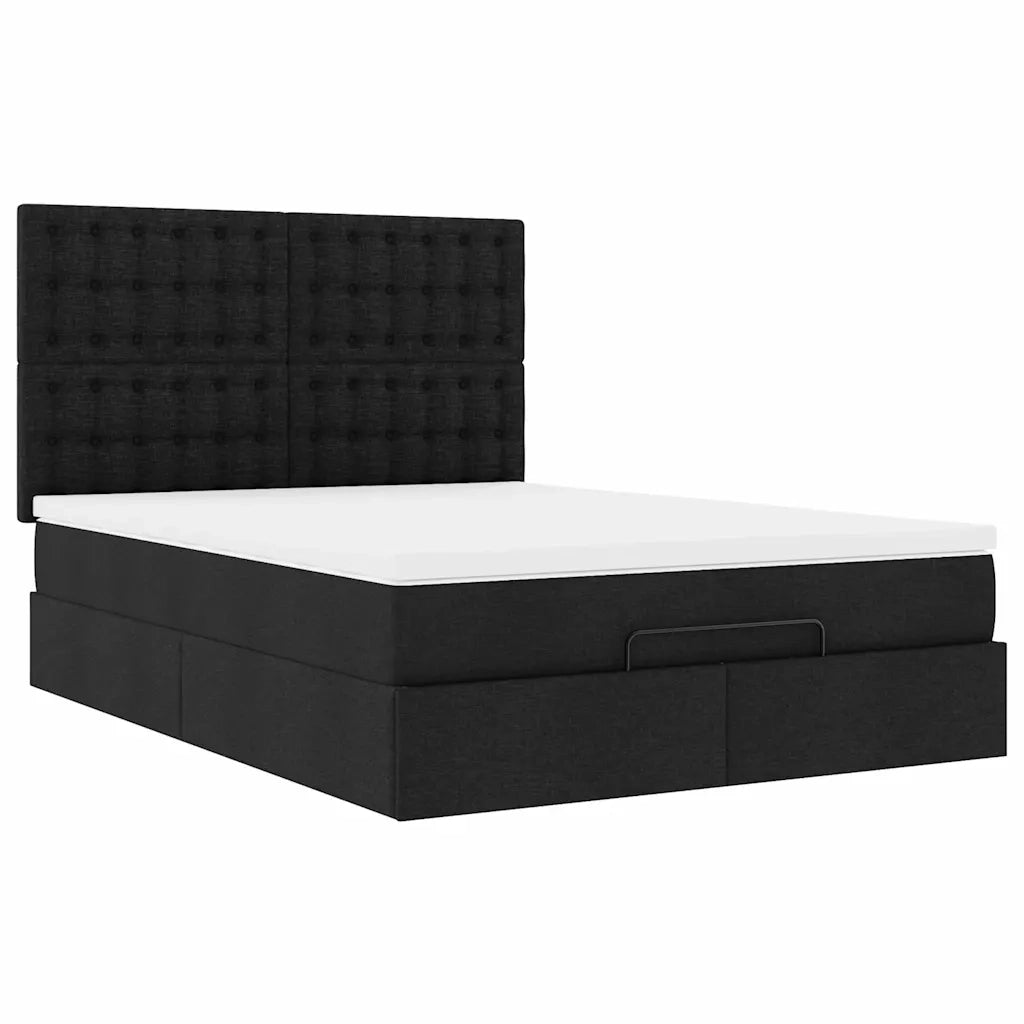 Struttura Letto Pouf con Materasso Nero 140x200 cm in Tessuto 3314178