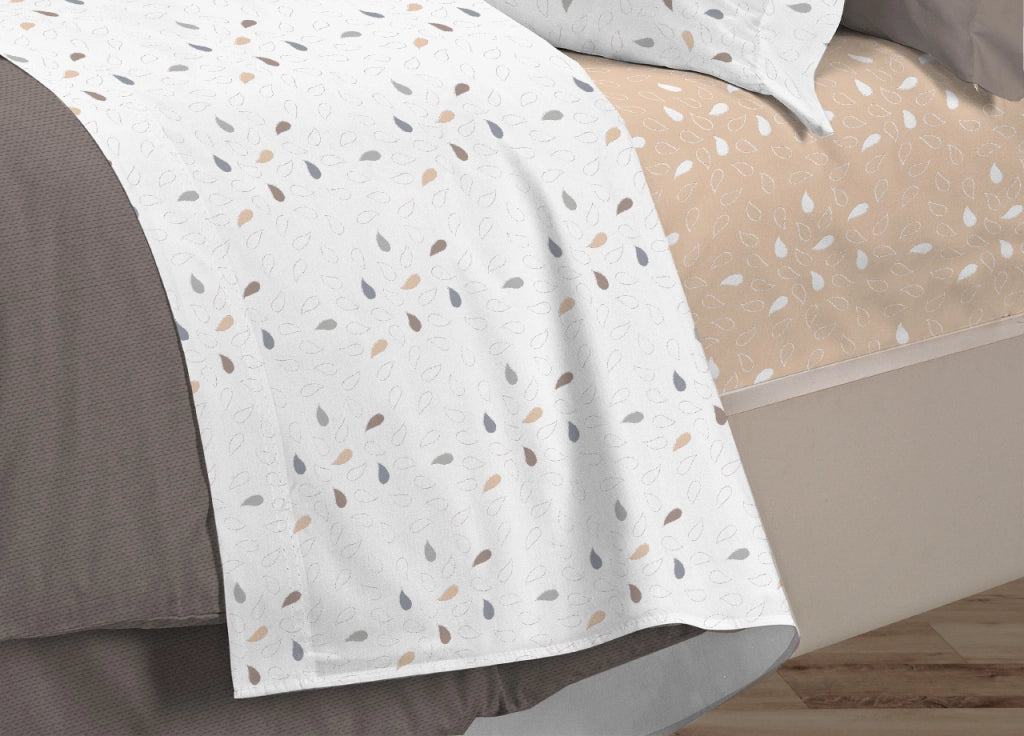 Completo Lenzuola Letto 100% Cotone Made Italy 3027 Disegno Goccia - Piazza E Mezza - Beige
