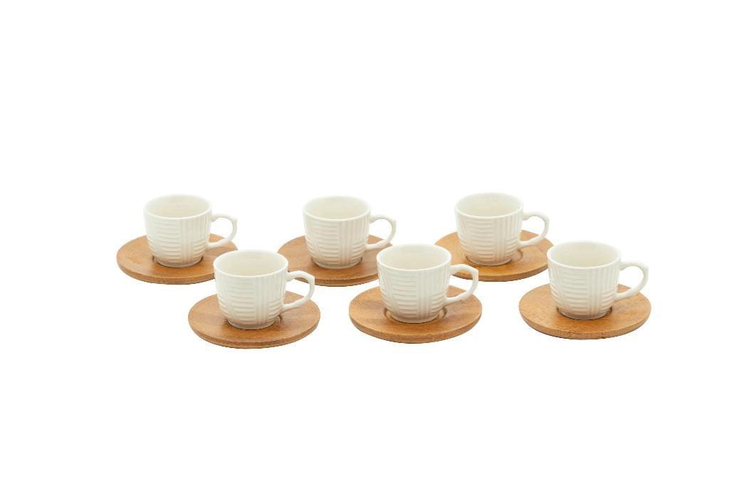 Set 6 Tazzine Tazza Caffè in Ceramica e Piattini in Bamboo Scottish