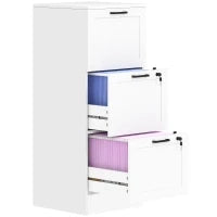Mobiletto scrivania in legno con 3 cassetti, serratura e guide regolabili, 40 x 40 x 101 cm, Bianco