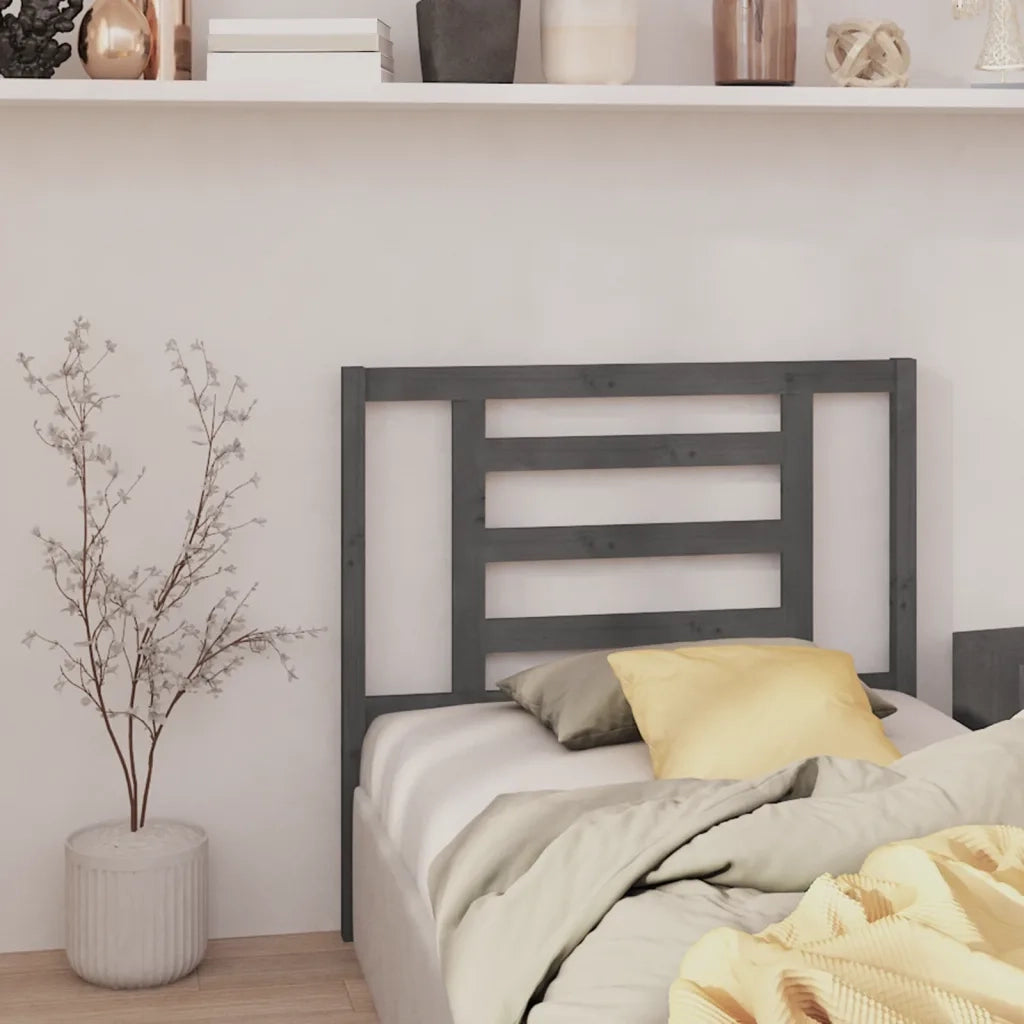 Testiera per Letto Grigia 96x4x100 cm in Legno Massello di Pino 818802