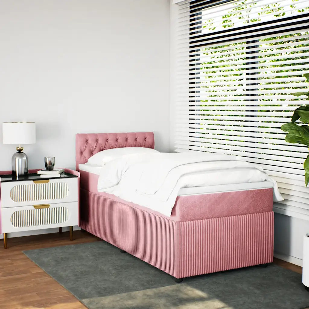 Giroletto a Molle con Materasso Rosa 90x190 cm in Velluto