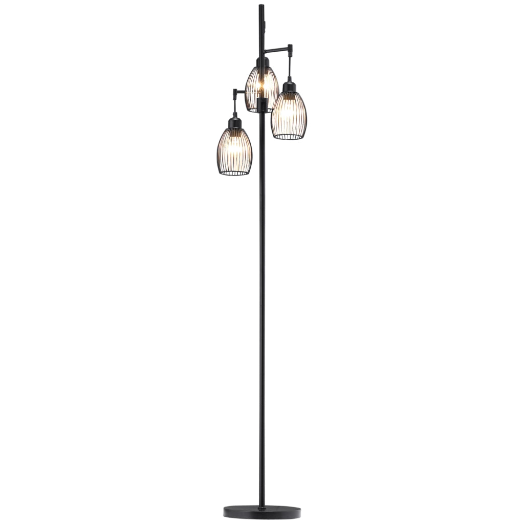 Lampada da Terra Industriale con 3 Paralumi e Intensit¨¤ Regolabile. in Acciaio. 30x30x170.5 cm. Nero