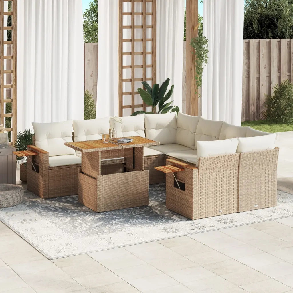 Set Divano da Giardino 9 pz con Cuscini Beige in Polyrattan 3273445