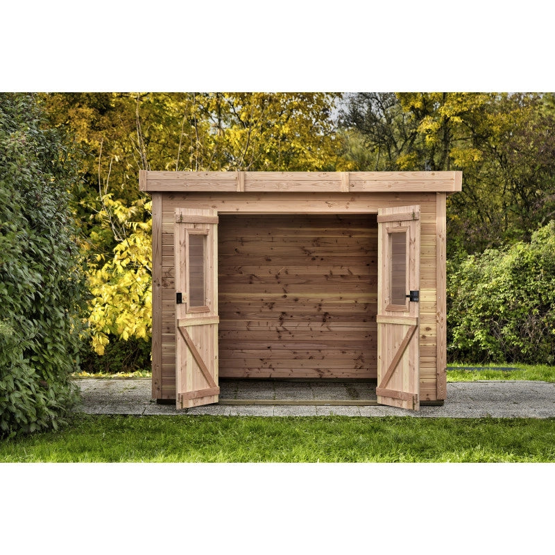 Casetta da giardino in legno 280x280 cm – Spessore pareti 28 mm – Tetto piano policarbonato – Abete naturale – SL3030 Foresta