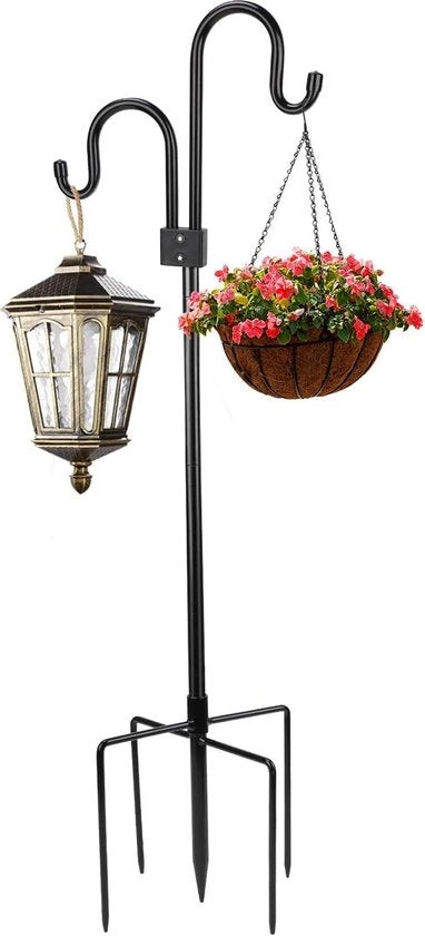 Manico di 193 cm con doppio gancio - paletto metallico per dispensatore per uccelli e vasi di piante
