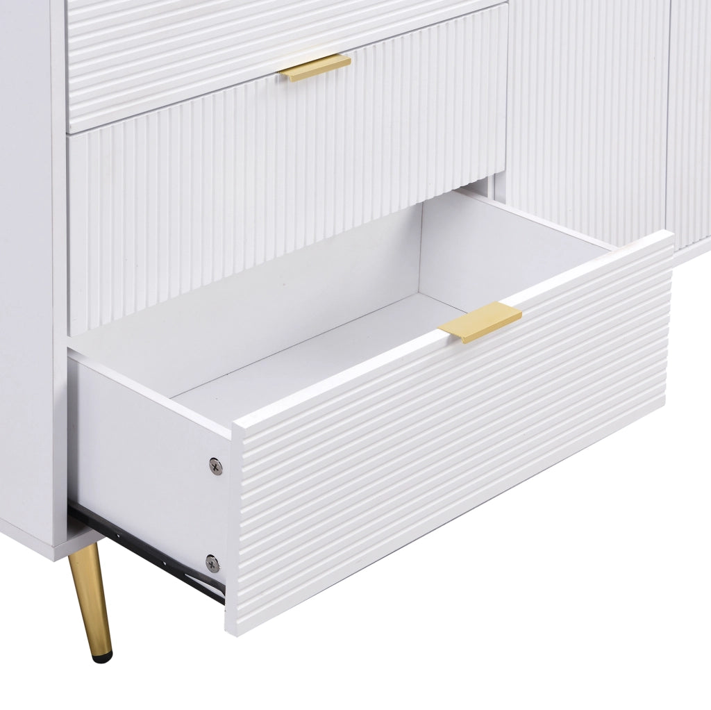Credenza bianca e oro in MDF con 3 cassetti e 2 ante