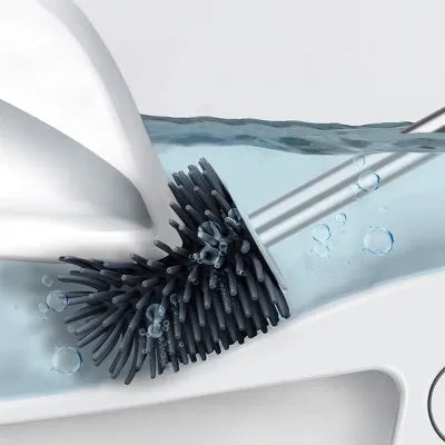 Portascopino da appoggio bianco e grigio con setole in silicone