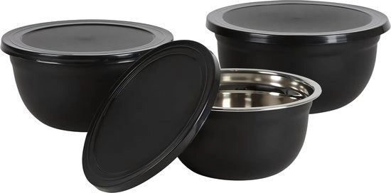 Set di pentola in acciaio inossidabile con coperchio, 3 pezzi, nero, 18/16/14,5 cm, pentola a chiusura ermetica, pentola a slakom, pentola a cotto, set di pentola