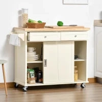 Isola per Cucina per Utensili e Accessori con Cassetti, Armadietto e Portasciugamani, 110x49.5x89.5 cm, Bianco