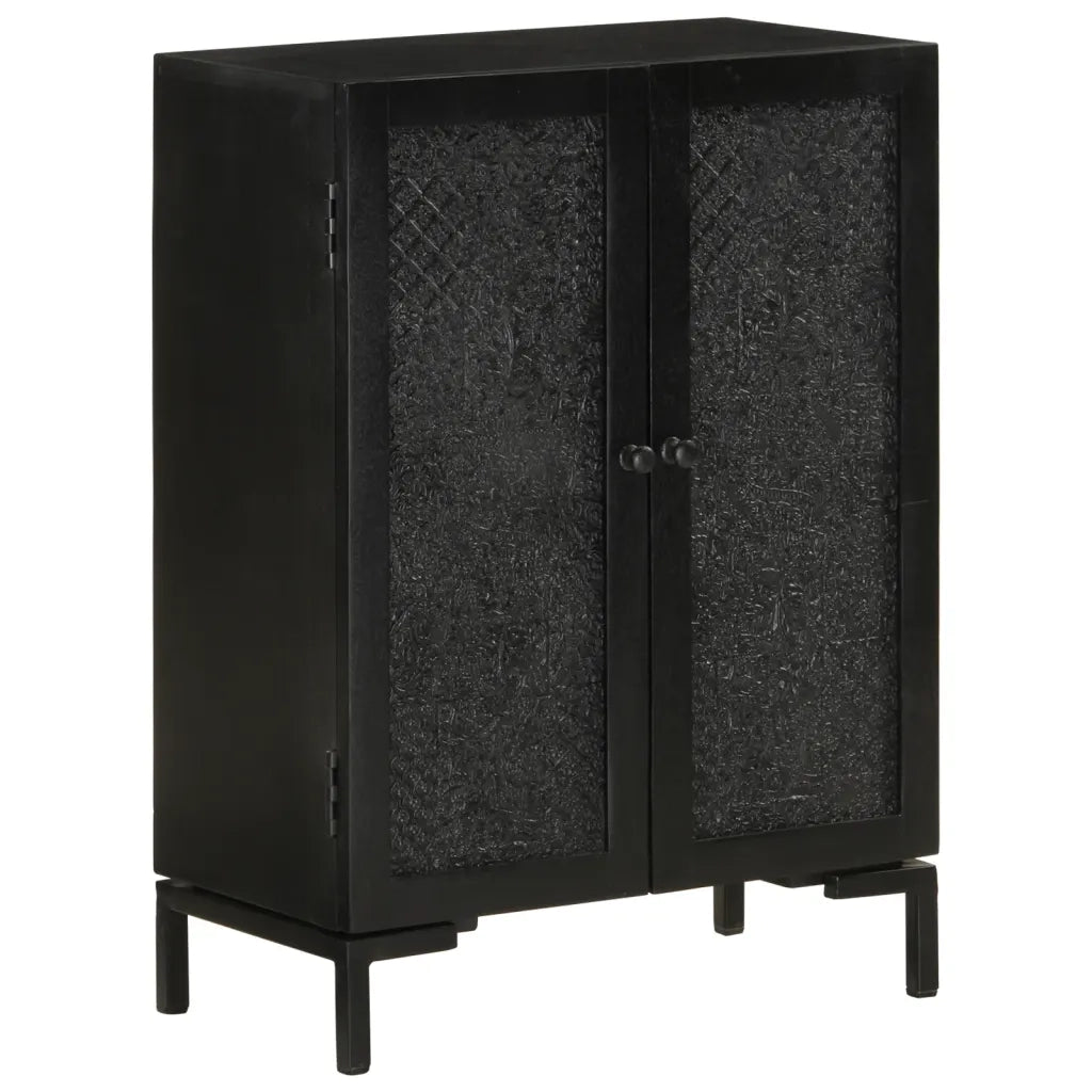 Credenza Nera 55x30x77 cm in Legno Massello di Mango e Ferro 351645