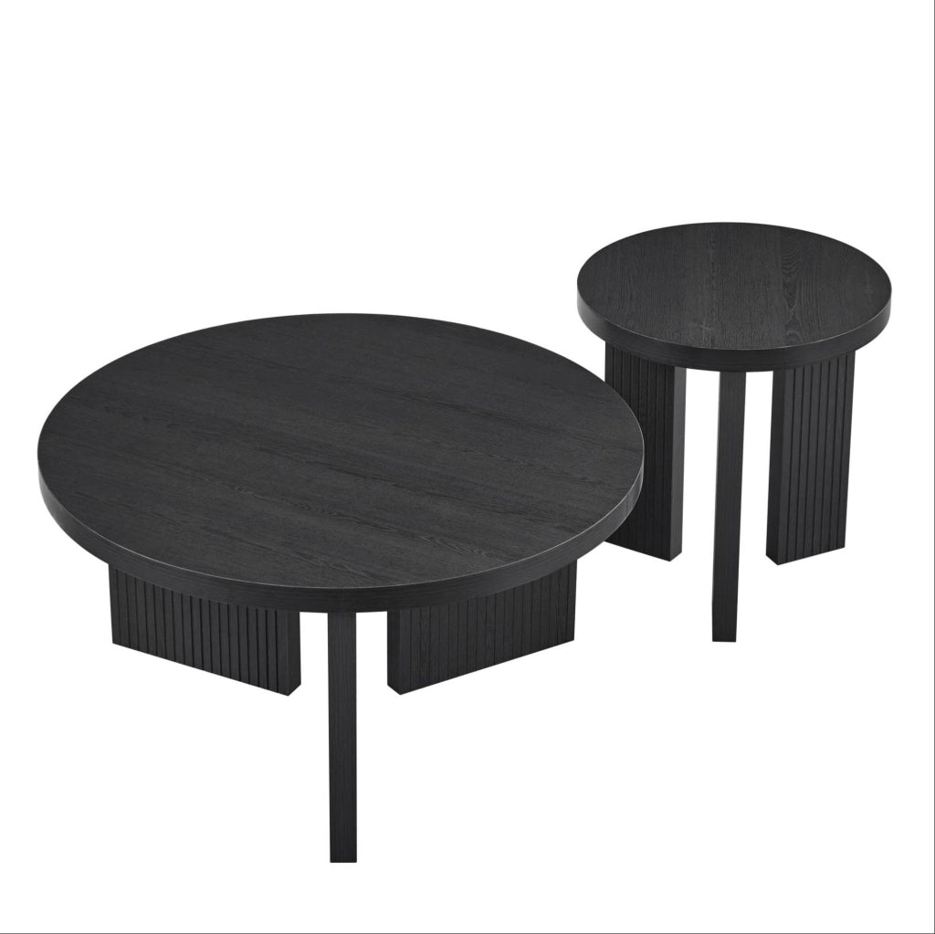 Set di 2 tavolini da salotto con struttura scanalata in MDF nero