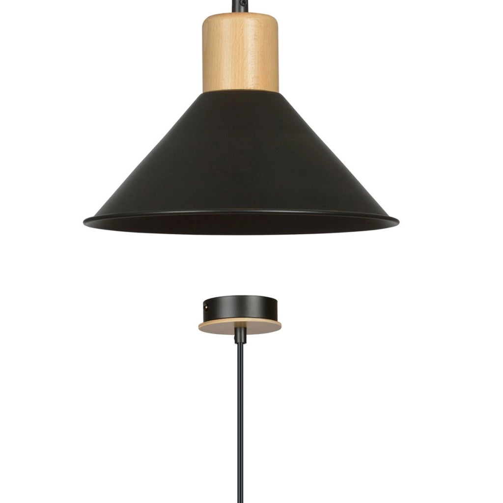 Lampada a sospensione ROWEN in acciaio nero e legno