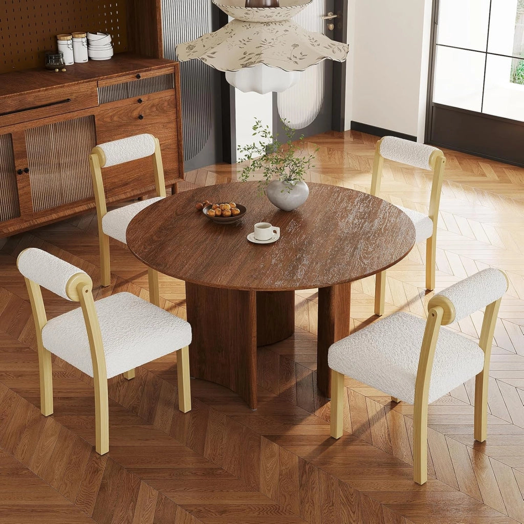 COSTWA Set di 2 Sedie da Pranzo, Sedie con Schienale Cilindrico, Rivestimento e Struttura in Legno di Gomma per Cucina, Sala da Pranzo e Bar