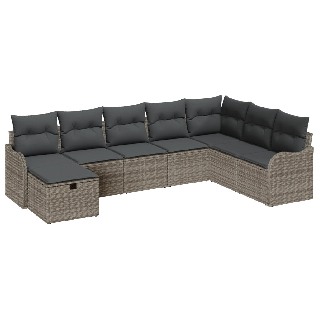 Set di divani da giardino  8 pezzi con cuscini Grigio Polyrattan