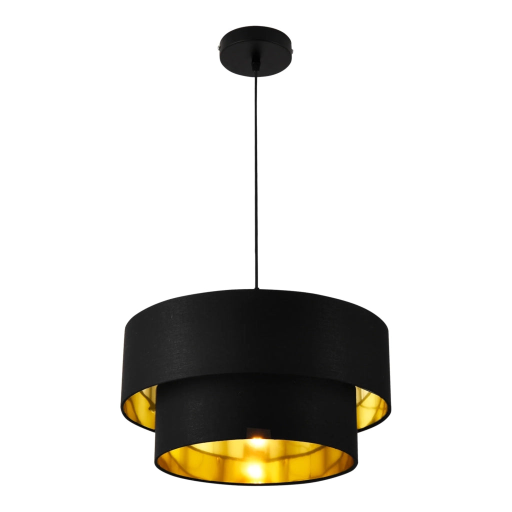 Lampada a sospensione moderna 60W metallo e tessuto diametro 40cm nero e oro 03_0005264