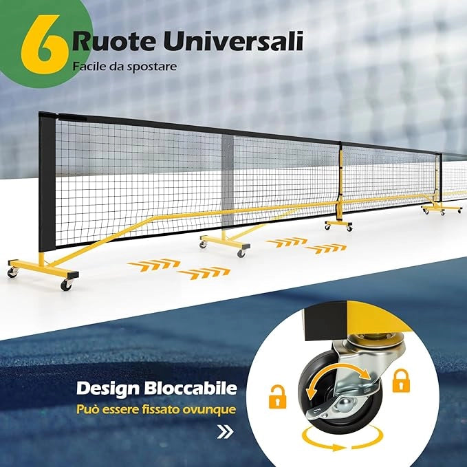 Rete Pickleball Portatile da 6,7 m con Ruote, Rete per Tennis con Telaio in Metello e Borsa da Trasporto, per Badminton ed Allenamento Multifunzionale Resistente da Interno ed Esterno