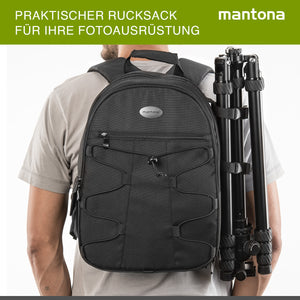 Mantona Azurit zaino fotografico per fotocamera SLR DSLR max 5 obiettivi e accessori, con attacco per treppiede, piedini, maniglia e tracolla di trasporto