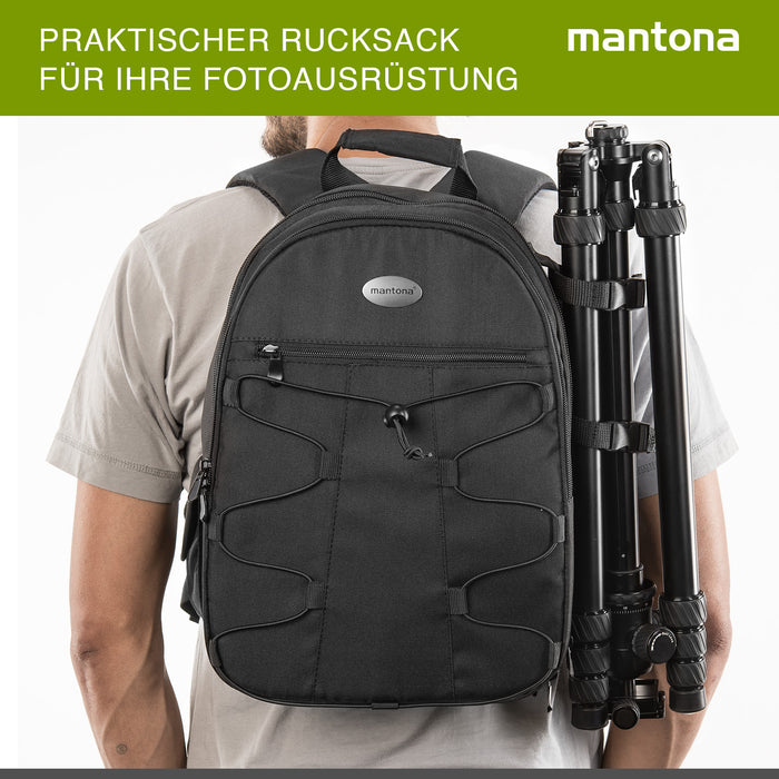 Mantona Azurit zaino fotografico per fotocamera SLR DSLR max 5 obiettivi e accessori, con attacco per treppiede, piedini, maniglia e tracolla di trasporto