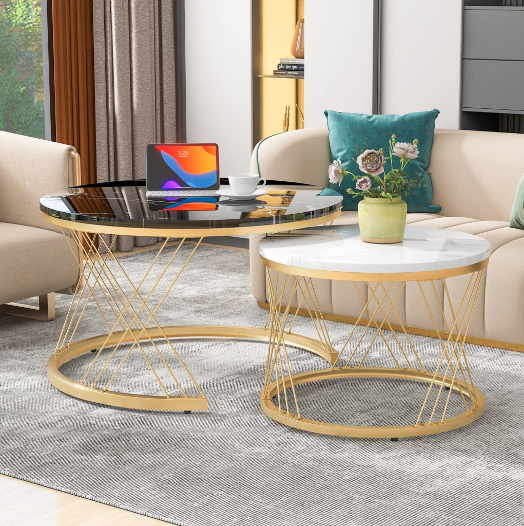 Set di 2 tavolini da caffè 70x70x45 cm e 45x45x40 cm impilabili in MDF nero