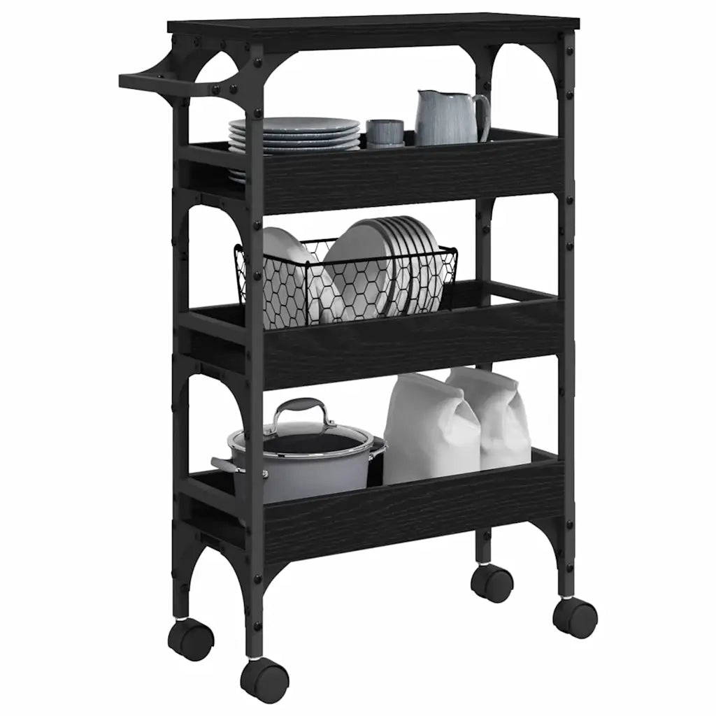 Carrello da Cucina-Scaffale per Cucina Rovere Nero 53 x 20 x 76 cm